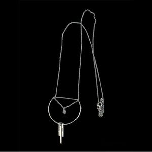 Silver circle pendant design long chain necklace